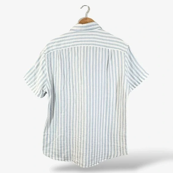 J. Crew Factory Slim Gauze Shirt Men’s Size M Blue White Stripe Button Up Preppy - Picture 7 of 8